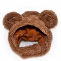 Soft plush brown bear ear pet hat accessory for cats and small dogs winter costume - L / Tricolor Bear Brown Style / Brown