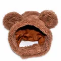 Soft plush brown bear ear pet hat accessory for cats and small dogs winter costume - Tricolor Bear Brown Style