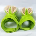 Soft green plush rabbit ear pet hats for small dogs and cats, two size variants available - Furry Rabbit Green Style