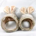 Plush beige pet headwear with cute bunny ears for cats and small dogs, comfortable soft fabric - Small / Furry Rabbit Khaki Style / Khaki