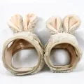 Plush beige pet headwear with cute bunny ears for cats and small dogs, comfortable soft fabric - Furry Rabbit Khaki Style