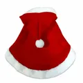 Festive red pet Christmas costume cape with soft white plush trim and a cute pom-pom hood - Small / Christmas Cape / Christmas Red