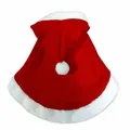 Festive red pet Christmas costume cape with soft white plush trim and a cute pom-pom hood - Christmas Cape