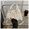 Unique gothic white spider web pattern bat-shaped crossbody handbag in premium PU leather - White