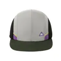 Vorderansicht einer Retro-Schnelltrocknende 5-Panel-Farbblock-Baseballkappe in Grau-Oliv. - Verstellbar / Armeegrüne Krempe