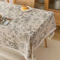 Elegante tovaglia beige con stampa a margherite e delicato bordo in pizzo bianco. - 100*140cm / Grande Fantasia Floreale Nera Con Bordo In Pizzo