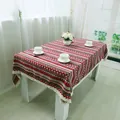 Bohemian ethnic geometric pattern tablecloth with elegant lace trim for home dining decor - 60x60cm / Red Geometric Triangle