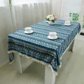 Elegant blue bohemian geometric printed tablecloth featuring white lace trim detail - 60x60cm / Blue Triangle (Lace Edge)