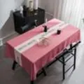 Elegant pink checkered tablecloth featuring a white central runner and delicate tassel fringe - 100x140cm / Pink Center Letter (No Lace)
