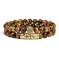 Luxury set of two 8mm yellow tiger eye stone bracelets with gold micro-pave crown tube - Black Gunmetal Accessory Style (g357-1) / Set of 2