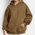 Close-up of brown oversized hoodie with kangaroo pocket and soft fabric texture - 2XL / Light Coffee
