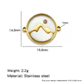 Detail view showing exact dimensions of the stainless steel mountain landscape pendant - Round Mountain Double Hole / Gold