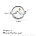 Detail view of mountain and sun stainless steel pendant with dimensions and weight specs - Round Mountain Double Hole / Silver