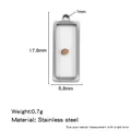 Detailed view of rectangular stainless steel mustard seed pendant with size dimensions - Rectangular Single Hole / Silver