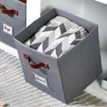 Grey foldable fabric storage box with brown leather handle and labels for home - 27*27*28CM / Medium Gray (Leather Handle)