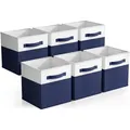 Set di 6 cubi contenitori in tessuto blu navy e bianco con manici per l'organizzazione - Confezione da 6 / 27*27*28CM / Righe blu e bianche