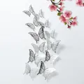 Elegante silberne 3D-Schmetterlings-Wandtattoos mit kreativem Hohldesign für Deko - 3D Laser Schmetterling BL16 / 12er Set / Silber