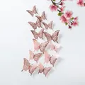 Roségoldene 3D-Schmetterling Wandaufkleber mit kunstvollen, hohlen Metall-Designs - 3D Laser Schmetterling BL16 / 12er Set / Roségold
