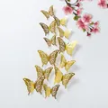 Elegantes 12er-Set hohle 3D Gold-Schmetterling Wandaufkleber für kreative Raumdekoration - 3D Laser Schmetterling BL16 / 12er Set / Gold