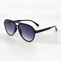 Detail view of retro aviator sunglasses with double bridge and gradient lenses. - Aviator Style (1875) / Matte Black Frame Gradient Grey Lenses