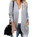 Women's gray knit cardigan sweater with curved hem for autumn and winter casual wear - S / Tops / Light Gray