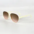 Detailweergave van vintage pilotenzonnebril met een crème frame en gradiënt glazen - Aviator Stijl (1875) / Beige Frame Bruin Roze Lenzen