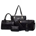 Elegant 6-piece black quilted handbag set featuring tote, shoulder bag and matching accessories. - 6-Piece Set / Black
