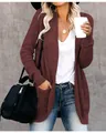 Casual wine red waffle knit open-front cardigan sweater for women in autumn style - Rust red