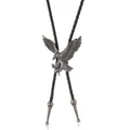 Corbata Bolo Tie vaquera vintage con colgante de águila y cordón de cuero trenzado - Plata antigua