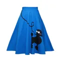 Jupe trapèze rétro classique des années 50 bleue avec un charmant imprimé caniche noir - S / Bottoms / Bleu