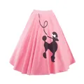 Jupe caniche rose vintage des années 50 avec imprimé chien noir, coupe trapèze pour l'été. - XL / Bottoms / Rose Clair