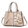 Elegante bolso de mano con estampado floral, colgante de lazo y detalle de cuero sintético - 31x14x22cm / Caqui