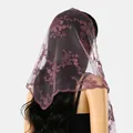 Vintage French style dusty rose embroidered lace triangular head scarf for women - 130x45cm / Mauve