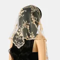 Elegant French vintage floral embroidered lace headscarf for women in champagne - 130x45cm / Orange