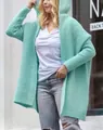 Stylish mint green hooded knit cardigan with a loose fit and comfortable ribbed sleeve detail - S / Emerald Green