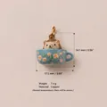 Ciondolo riccio in rame in tazza da tè fiorita blu, peso 7,4g, larghezza 17,5mm. - Stile Tazza da Tè Riccio (9)