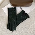 Elegant dark green plaid wool gloves for women with touchscreen fingers and bow decoration - Navy Plaid