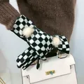 Elegant warm black and white checkerboard pattern wool gloves with pom-poms for women - Black & White Checkerboard
