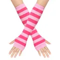 Scaldabraccia lunghi a righe rosa in cotone senza dita per cosplay e uso quotidiano - Rosa + Rosso Rosa Acceso / Strisce Larghe 61 / Taglia unica
