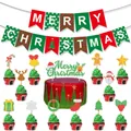 Kit de décoration de fête de Noël avec bannière Merry Christmas et décors de gâteaux - Set de Décoration de Noël Combiné 1