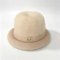 Elegant women's beige knitted bucket hat with faux fur top and rhinestone 'M' logo - M (56-58cm) / Beige (With M Logo)