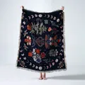 Dettaglio coperta tessuta bohémien con fasi lunari e motivi floreali ricamati - XT01-2 Fase lunare nera / 130x160cm