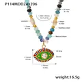 Detailed view of a Nepal style colorful beaded necklace with an Evil Eye pendant. - P114 - Evil Eye Natural Stone Necklace