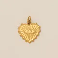 Aufwendiger goldener Herzanhänger mit zentralem Evil Eye Design und Sonnenstrahlen - Böses Auge Herz