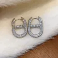 Luxury silver-toned chain link hoop earrings fully encrusted with sparkling clear zirconia - 43 Earrings - Silver