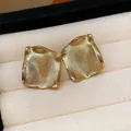 High-end gold-plated square stud earrings featuring a delicate hammered texture finish - 67 Silver Needles - Gold - Diamond Shape