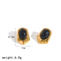 Vintage French style black stone stud earrings with 18k gold plated stainless steel finish - Oval Style (TE60905)