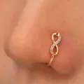 Elegante vergulde infinity neusklem zonder piercing met heldere zirkoniasteentjes - Oneindigheidssymbool (A-818) / Goud