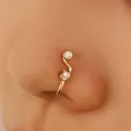 Elegante gouden U-vormige neuspiercing zonder gaatje met glanzende zirkoniasteentjes. - Dubbele Zirconia (1903)