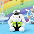 Niedlicher weißer Plüschhase in neongrüner Verkehrspolizei-Uniform Schlüsselanhänger - Silberner Hummerverschluss / Weiß (Verkehrspolizei-Hase) / 14cm
